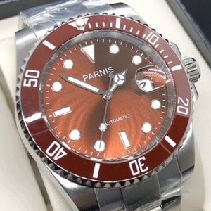 Parnis 40mm Coffee Brown Dial Sapphire Glass Ceramic Bezel Automatic Watch NEW!